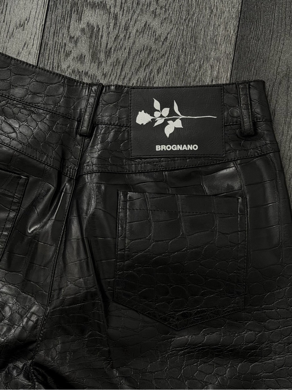 Faux-Leather Croc-Embossed Pants